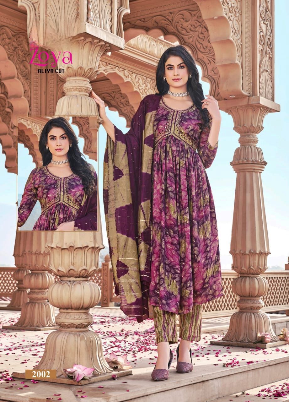 Zoya Vol 2 By Fvd Rayon Foil Printed Alia Cut Kurti With Bottom Dupatta Wholesale Price In Surat